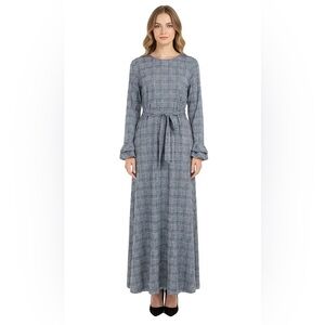 DEVORAH'S SECRET Maxi Dress Navy and Black Houndstooth Plaid